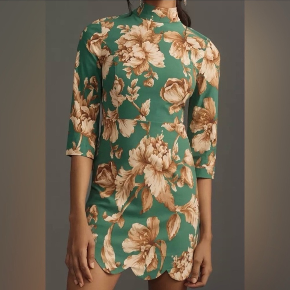 Maeve By Anthropologie Green and Tan Floral Tunic